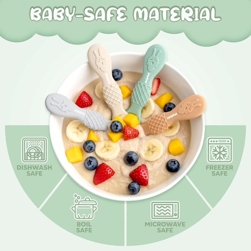 YOYABEBI Silicone Baby Spoons self feeding 6 months(4 Pack), Toddler utensils, baby feeding essentials. Soft Tip, Gum-Friendly, BPA Free, Dishwasher Safe, Teething Handle - Image 5